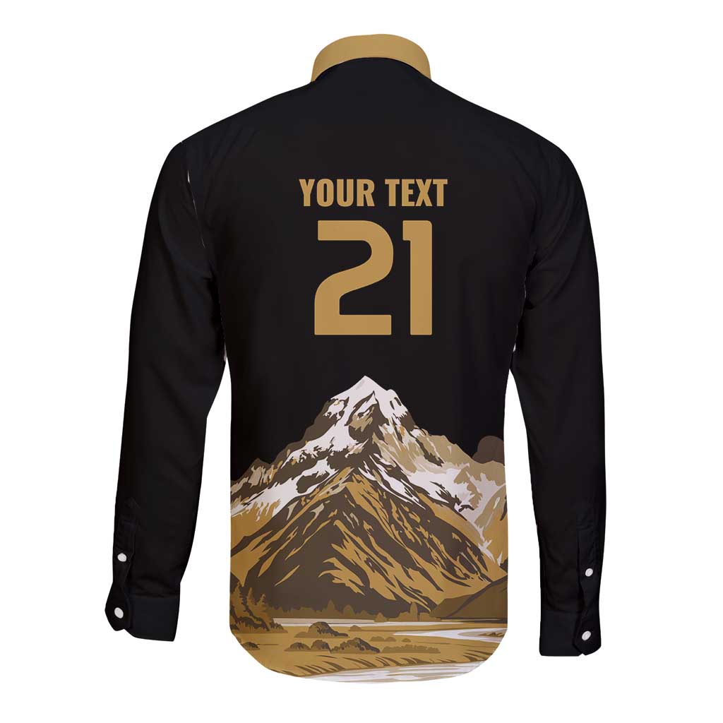Custom Oceania Football NZ South Island Long Sleeve Button Shirt Minimal Mount Cook Silhouette