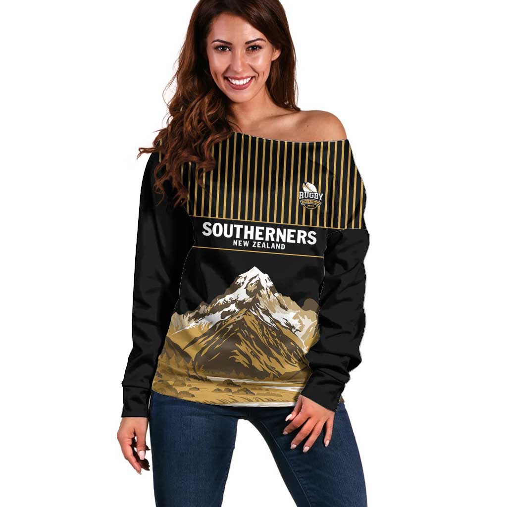 Custom Oceania Football NZ South Island Off Shoulder Sweater Minimal Mount Cook Silhouette
