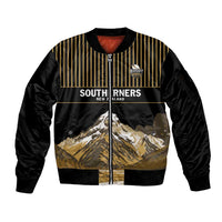 Custom Oceania Football NZ South Island Sleeve Zip Bomber Jacket Minimal Mount Cook Silhouette