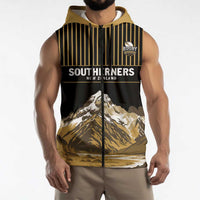 Custom Oceania Football NZ South Island Sleeveless Zip Hoodie Minimal Mount Cook Silhouette
