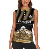 Custom Oceania Football NZ South Island Women Sleeveless Polo Shirt Minimal Mount Cook Silhouette