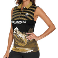 Custom Oceania Football NZ South Island Women Sleeveless Polo Shirt Minimal Mount Cook Silhouette
