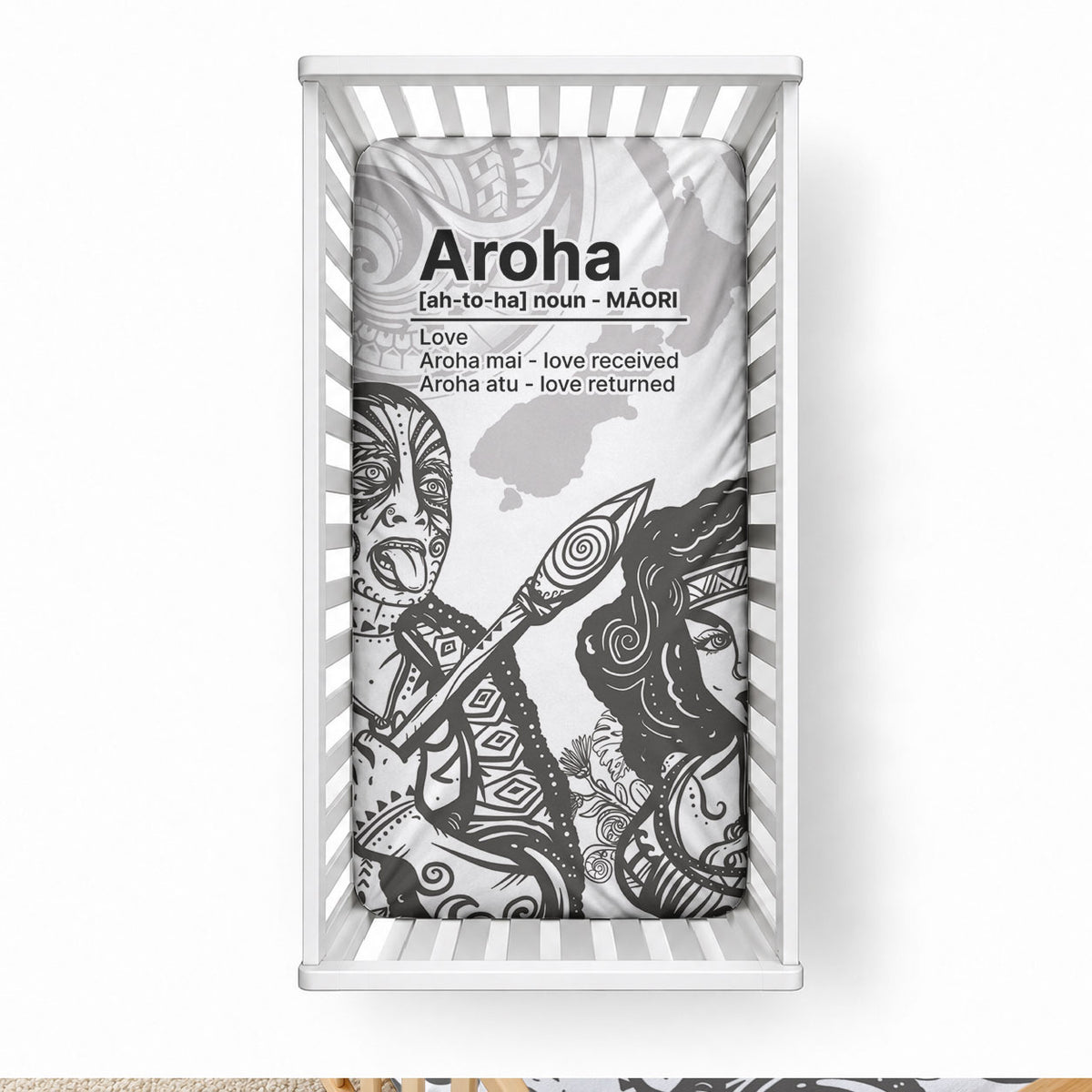 Aroha Maori Language Baby Bed Cover Te Reo Maori Inspired Art LT9 28 × 52 in white - Polynesian Pride