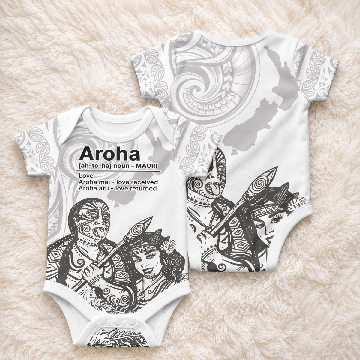 Aroha Maori Language Baby Onesie Te Reo Maori Inspired Art LT9 - Polynesian Pride