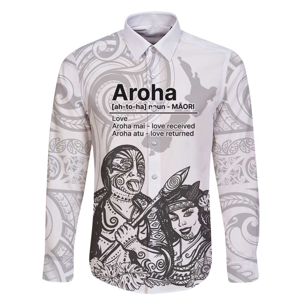Aroha Maori Language Family Matching Mermaid Dress and Hawaiian Shirt Te Reo Maori Inspired Art LT9 Dad's Shirt - Long Sleeve white - Polynesian Pride