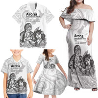 Aroha Maori Language Family Matching Off Shoulder Maxi Dress and Hawaiian Shirt Te Reo Maori Inspired Art LT9 - Polynesian Pride