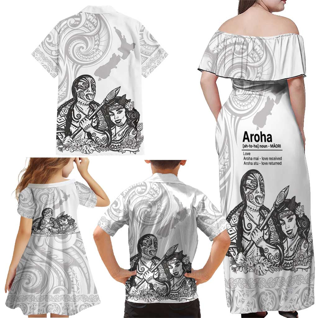 Aroha Maori Language Family Matching Off Shoulder Maxi Dress and Hawaiian Shirt Te Reo Maori Inspired Art LT9 - Polynesian Pride