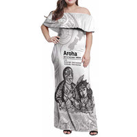 Aroha Maori Language Family Matching Off Shoulder Maxi Dress and Hawaiian Shirt Te Reo Maori Inspired Art LT9 Mom's Dress white - Polynesian Pride