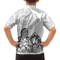 Aroha Maori Language Family Matching Off Shoulder Short Dress and Hawaiian Shirt Te Reo Maori Inspired Art LT9 - Polynesian Pride