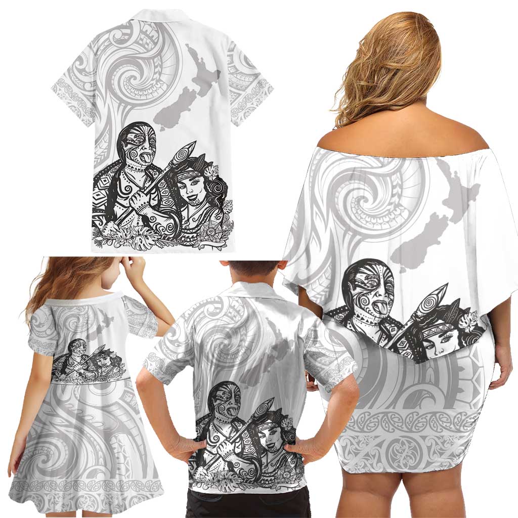 Aroha Maori Language Family Matching Off Shoulder Short Dress and Hawaiian Shirt Te Reo Maori Inspired Art LT9 - Polynesian Pride
