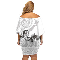Aroha Maori Language Family Matching Off Shoulder Short Dress and Hawaiian Shirt Te Reo Maori Inspired Art LT9 - Polynesian Pride