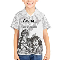 Aroha Maori Language Family Matching Short Sleeve Bodycon Dress and Hawaiian Shirt Te Reo Maori Inspired Art LT9 Son's Shirt white - Polynesian Pride