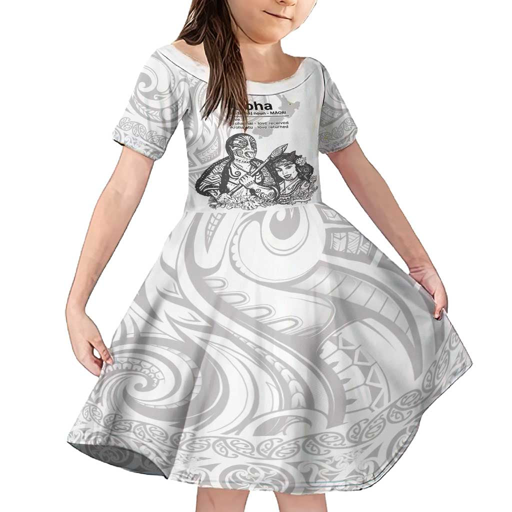 Aroha Maori Language Family Matching Summer Maxi Dress and Hawaiian Shirt Te Reo Maori Inspired Art LT9 Daughter's Dress white - Polynesian Pride