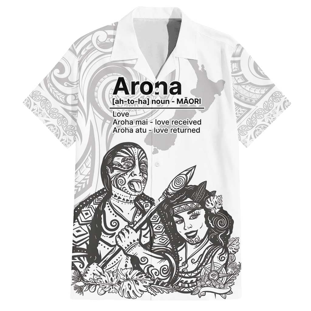 Aroha Maori Language Family Matching Summer Maxi Dress and Hawaiian Shirt Te Reo Maori Inspired Art LT9 Dad's Shirt - Short Sleeve white - Polynesian Pride