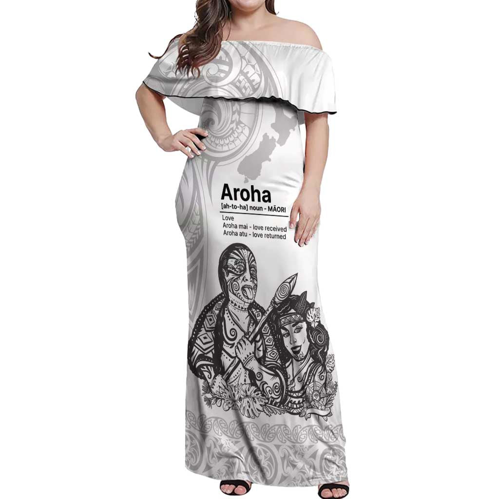 Aroha Maori Language Off Shoulder Maxi Dress Te Reo Maori Inspired Art