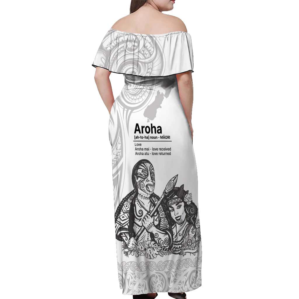 Aroha Maori Language Off Shoulder Maxi Dress Te Reo Maori Inspired Art