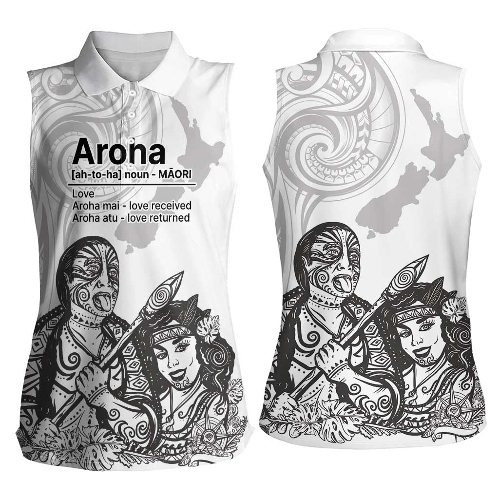 Aroha Maori Language Women Sleeveless Polo Shirt Te Reo Maori Inspired Art