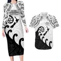 Kia Haka Maori language Couples Matching Long Sleeve Bodycon Dress and Hawaiian Shirt Te Reo Maori Inspired Art LT9 white - Polynesian Pride