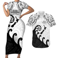 Kia Haka Maori language Couples Matching Short Sleeve Bodycon Dress and Hawaiian Shirt Te Reo Maori Inspired Art LT9 white - Polynesian Pride