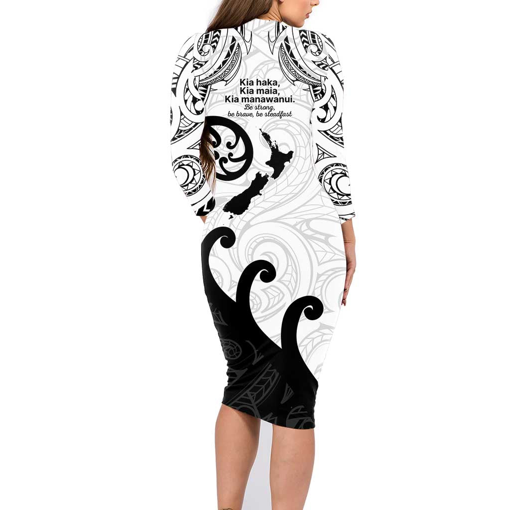Kia Haka Maori language Family Matching Long Sleeve Bodycon Dress and Hawaiian Shirt Te Reo Maori Inspired Art LT9 - Polynesian Pride