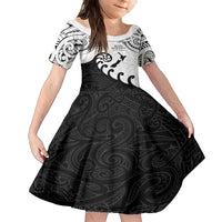 Kia Haka Maori language Family Matching Off Shoulder Maxi Dress and Hawaiian Shirt Te Reo Maori Inspired Art LT9 Daughter's Dress white - Polynesian Pride