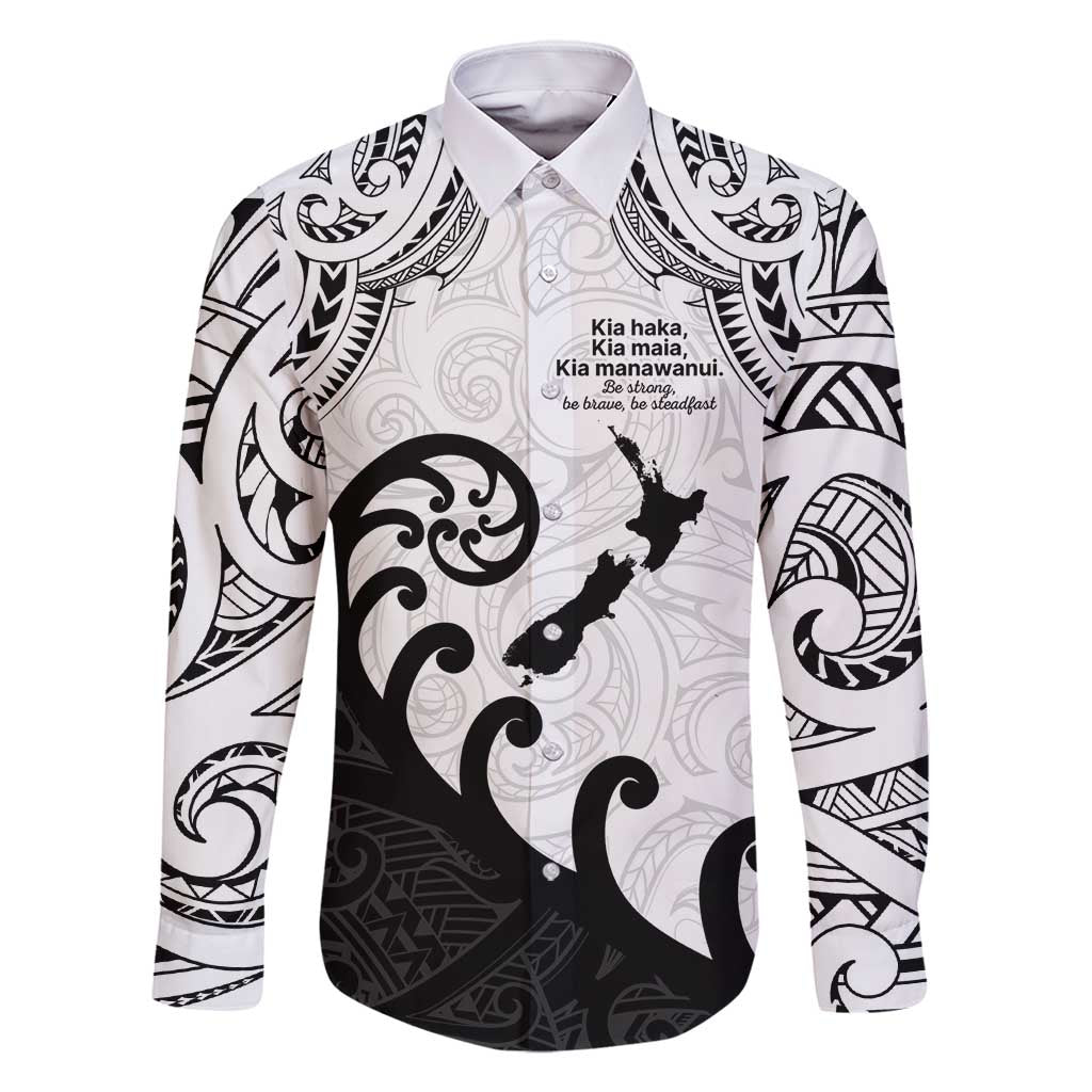 Kia Haka Maori language Family Matching Off Shoulder Maxi Dress and Hawaiian Shirt Te Reo Maori Inspired Art LT9 Dad's Shirt - Long Sleeve white - Polynesian Pride