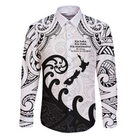 Kia Haka Maori language Family Matching Off Shoulder Short Dress and Hawaiian Shirt Te Reo Maori Inspired Art LT9 Dad's Shirt - Long Sleeve white - Polynesian Pride