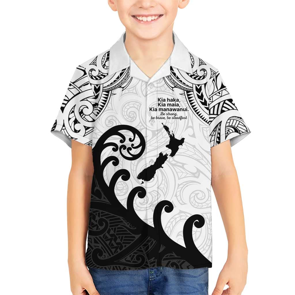 Kia Haka Maori language Family Matching Off Shoulder Short Dress and Hawaiian Shirt Te Reo Maori Inspired Art LT9 Son's Shirt white - Polynesian Pride
