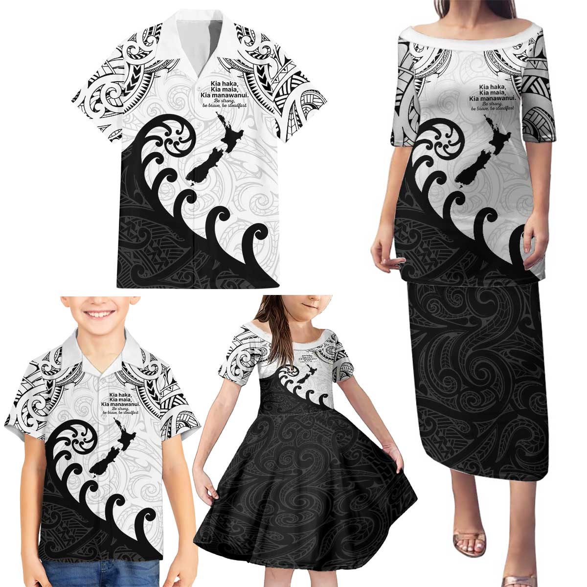 Kia Haka Maori language Family Matching Puletasi and Hawaiian Shirt Te Reo Maori Inspired Art LT9 - Polynesian Pride