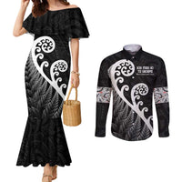 Kia Mau Ki To Ukaipo Couples Matching Mermaid Dress and Long Sleeve Button Shirt Te Reo Maori Koru Fern Art LT9 Black - Polynesian Pride