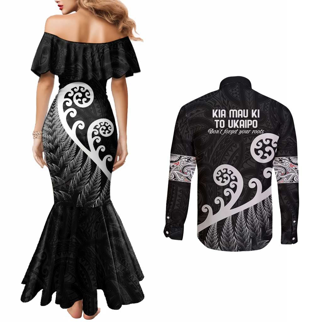 Kia Mau Ki To Ukaipo Couples Matching Mermaid Dress and Long Sleeve Button Shirt Te Reo Maori Koru Fern Art LT9 - Polynesian Pride
