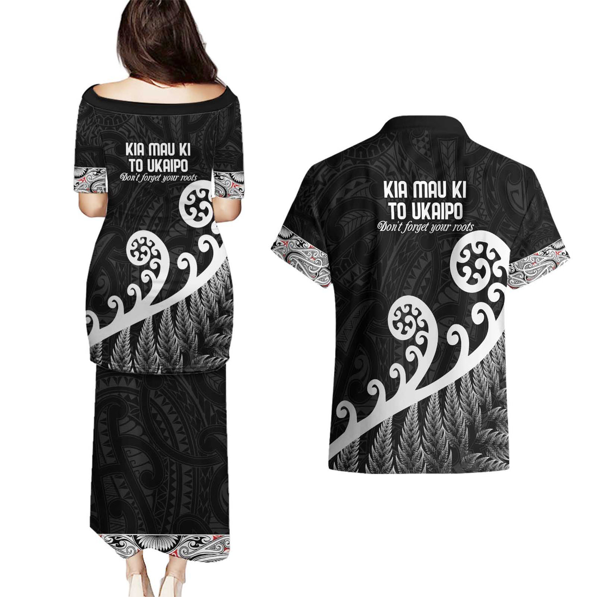 Kia Mau Ki To Ukaipo Couples Matching Puletasi and Hawaiian Shirt Te Reo Maori Koru Fern Art LT9 - Polynesian Pride