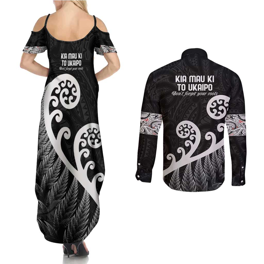 Kia Mau Ki To Ukaipo Couples Matching Summer Maxi Dress and Long Sleeve Button Shirt Te Reo Maori Koru Fern Art LT9 - Polynesian Pride
