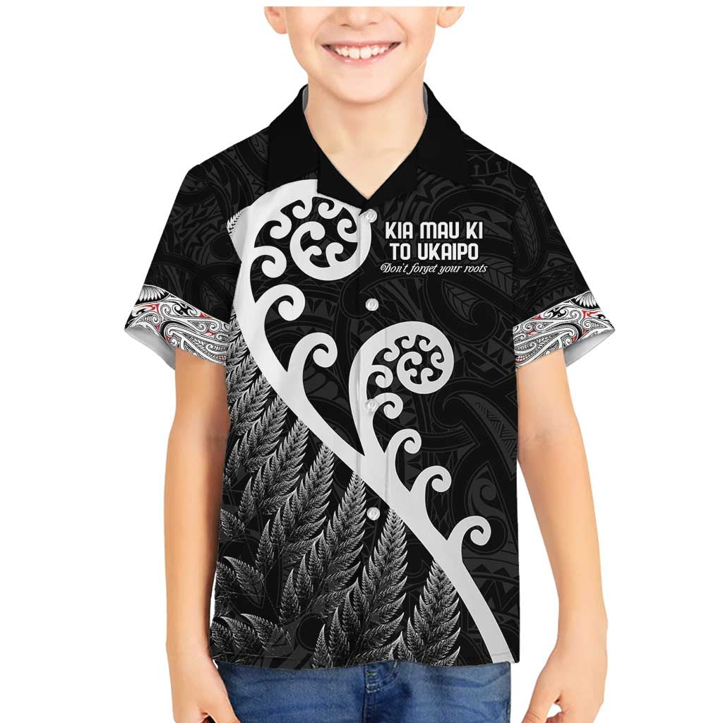 Kia Mau Ki To Ukaipo Family Matching Mermaid Dress and Hawaiian Shirt Te Reo Maori Koru Fern Art LT9 Son's Shirt Black - Polynesian Pride