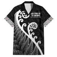 Kia Mau Ki To Ukaipo Family Matching Off The Shoulder Long Sleeve Dress and Hawaiian Shirt Te Reo Maori Koru Fern Art LT9 Dad's Shirt - Short Sleeve Black - Polynesian Pride