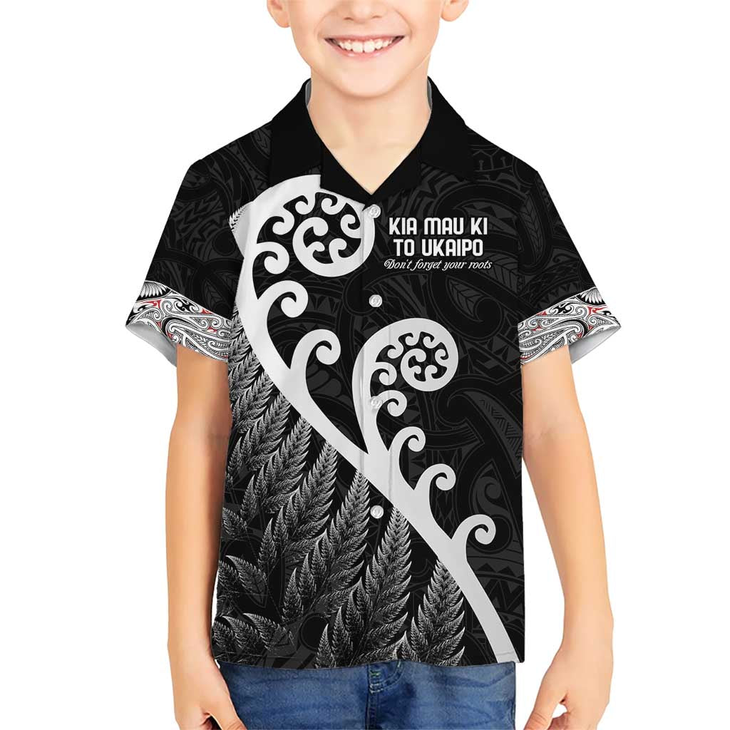 Kia Mau Ki To Ukaipo Family Matching Short Sleeve Bodycon Dress and Hawaiian Shirt Te Reo Maori Koru Fern Art LT9 Son's Shirt Black - Polynesian Pride
