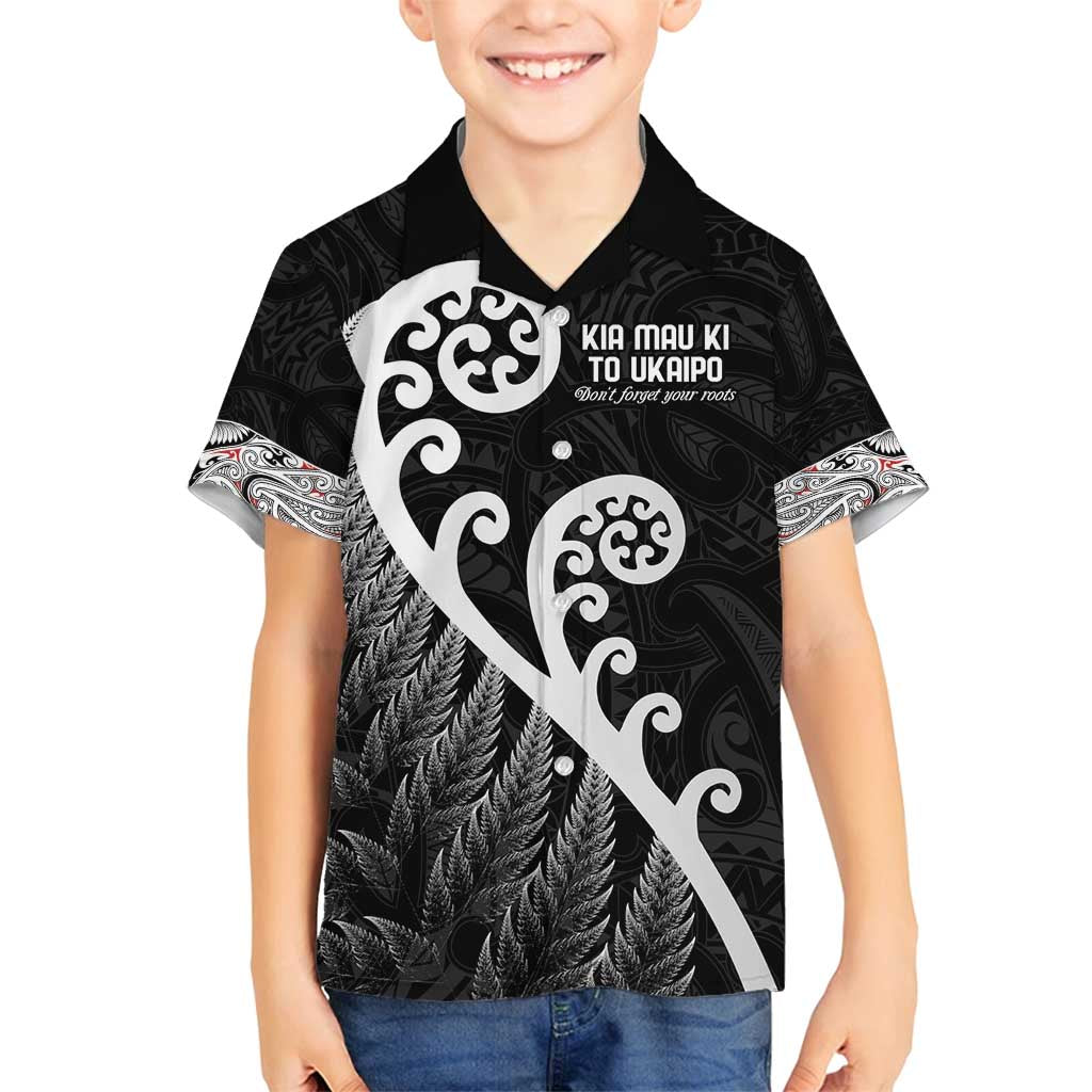 Kia Mau Ki To Ukaipo Family Matching Tank Maxi Dress and Hawaiian Shirt Te Reo Maori Koru Fern Art LT9 Son's Shirt Black - Polynesian Pride