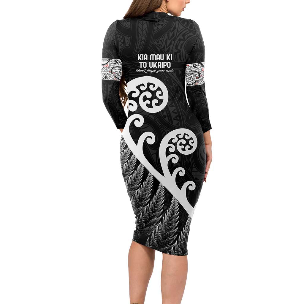 Kia Mau Ki To Ukaipo Long Sleeve Bodycon Dress Te Reo Maori Koru Fern Art LT9 - Polynesian Pride
