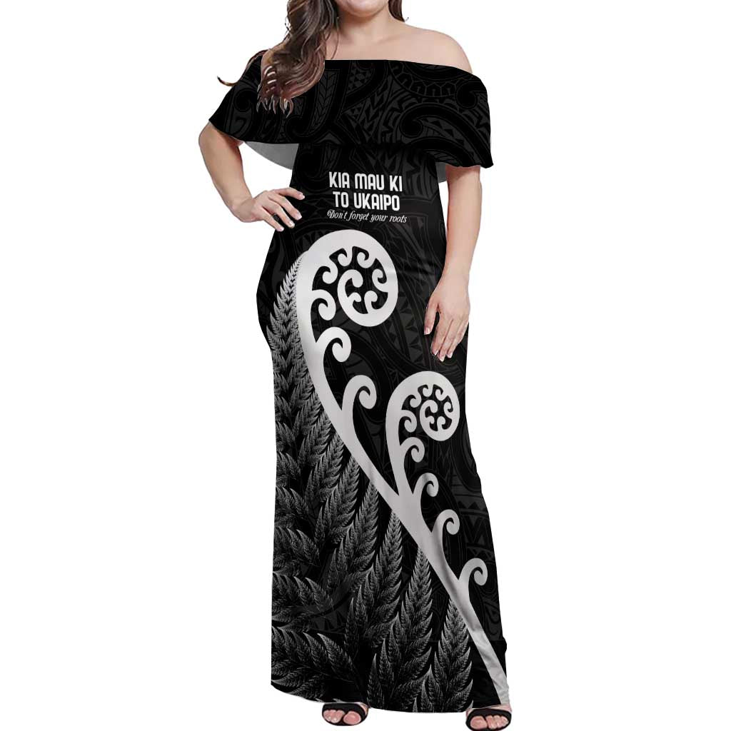 Kia Mau Ki To Ukaipo Off Shoulder Maxi Dress Te Reo Maori Koru Fern Art
