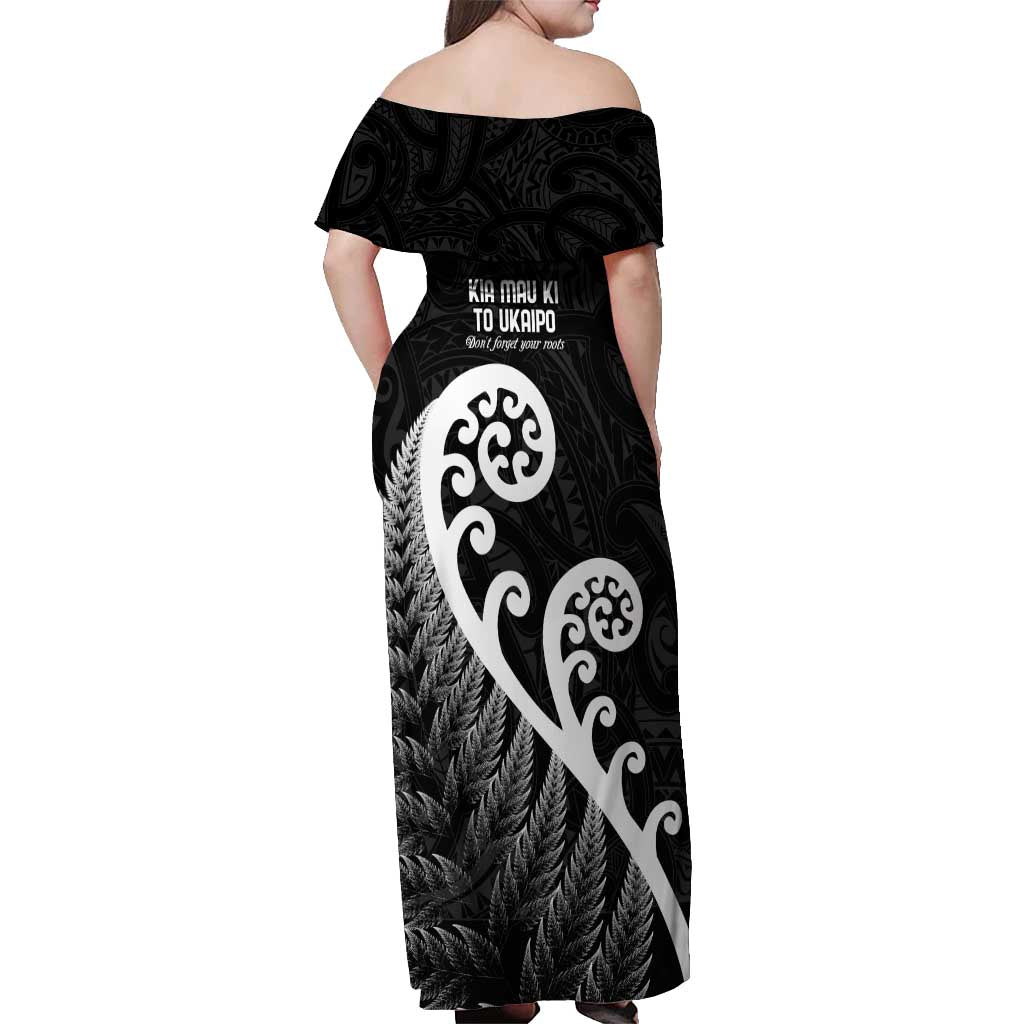 Kia Mau Ki To Ukaipo Off Shoulder Maxi Dress Te Reo Maori Koru Fern Art