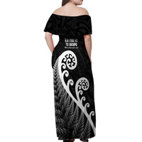 Kia Mau Ki To Ukaipo Off Shoulder Maxi Dress Te Reo Maori Koru Fern Art