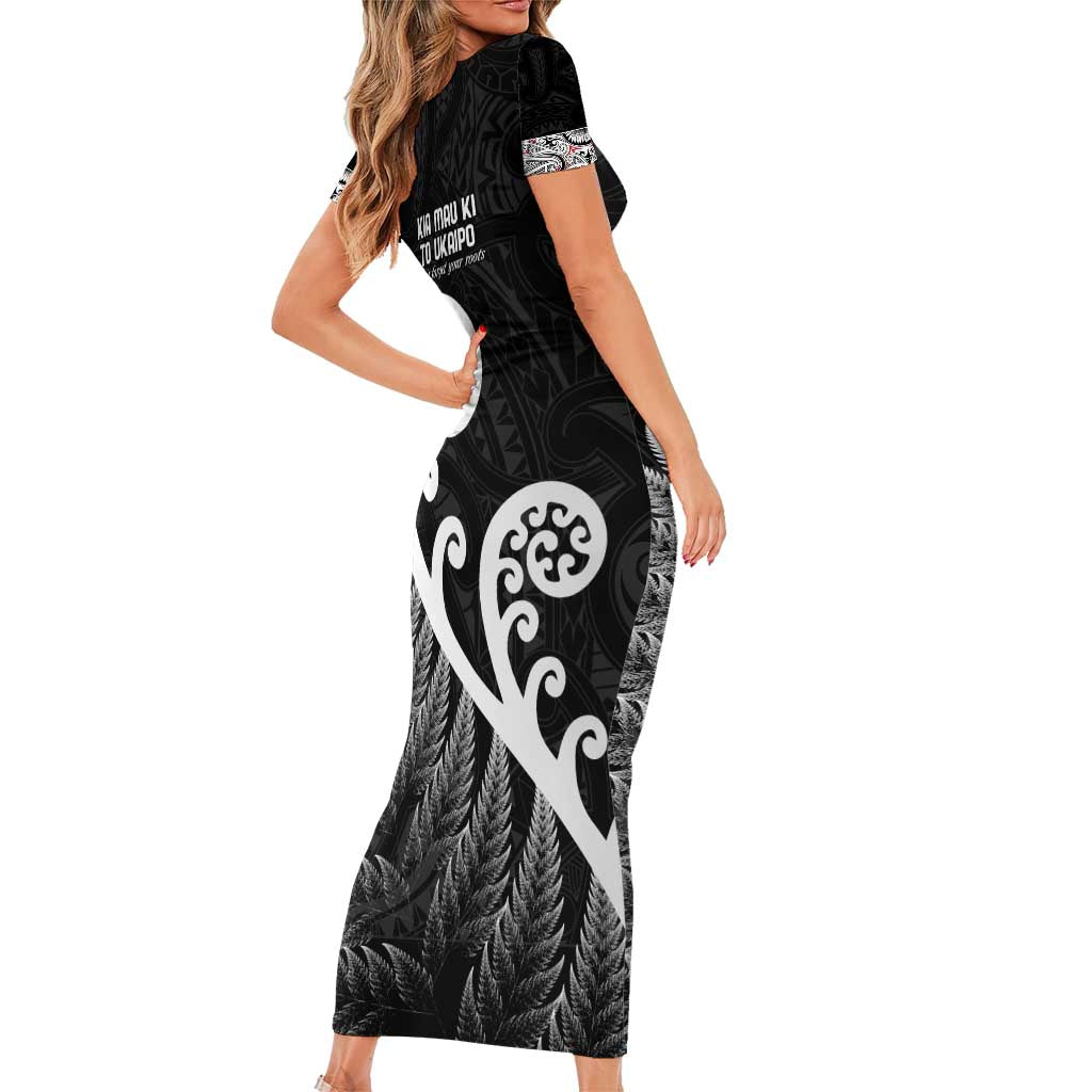 Kia Mau Ki To Ukaipo Short Sleeve Bodycon Dress Te Reo Maori Koru Fern Art LT9 - Polynesian Pride