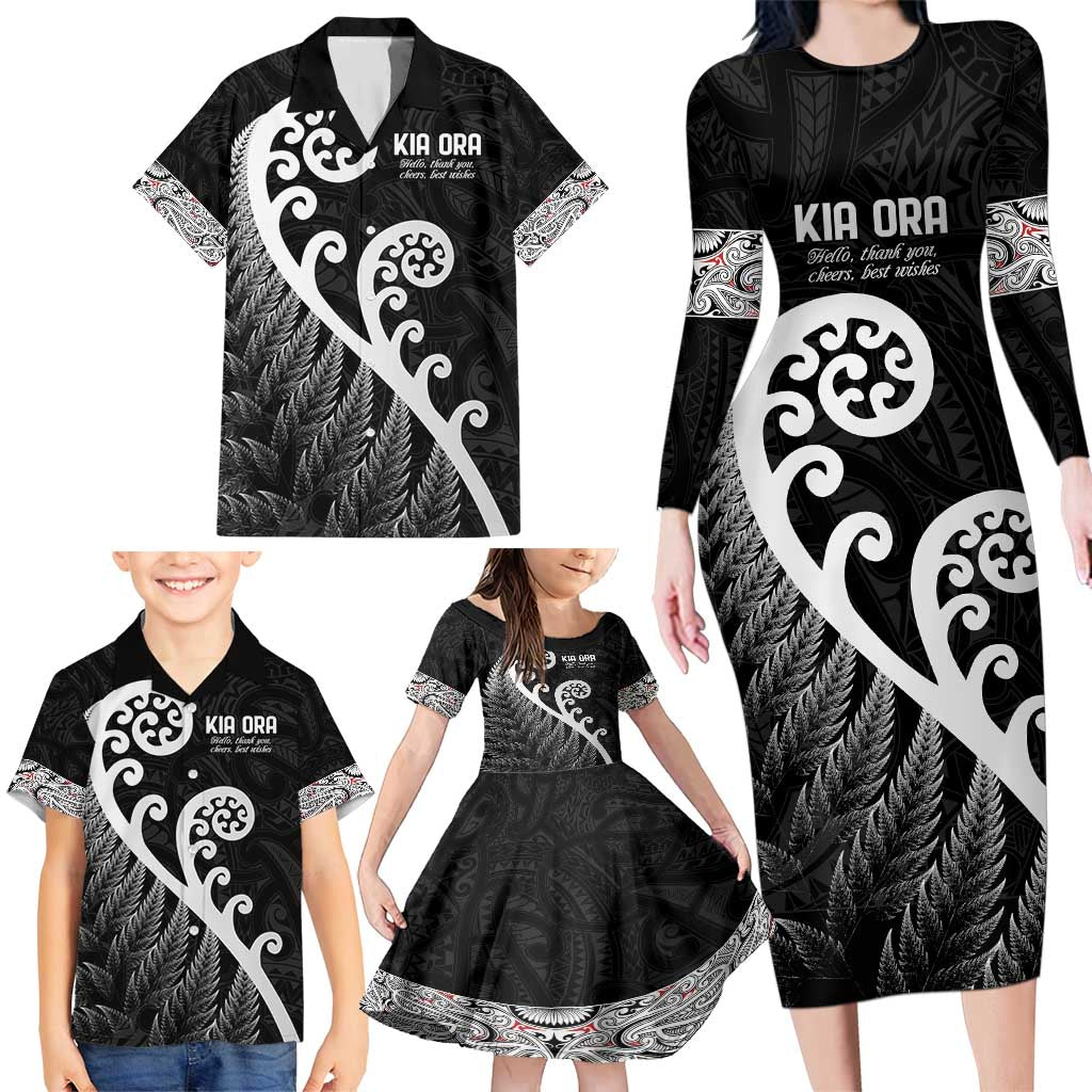 Kia Ora Maori Language Family Matching Long Sleeve Bodycon Dress and Hawaiian Shirt Te Reo Maori Koru Fern Art LT9 - Polynesian Pride