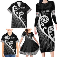 Kia Ora Maori Language Family Matching Long Sleeve Bodycon Dress and Hawaiian Shirt Te Reo Maori Koru Fern Art LT9 - Polynesian Pride