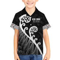 Kia Ora Maori Language Family Matching Long Sleeve Bodycon Dress and Hawaiian Shirt Te Reo Maori Koru Fern Art LT9 Son's Shirt Black - Polynesian Pride