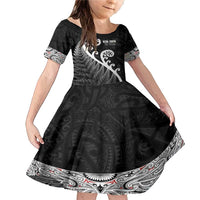Kia Ora Maori Language Family Matching Mermaid Dress and Hawaiian Shirt Te Reo Maori Koru Fern Art LT9 Daughter's Dress Black - Polynesian Pride