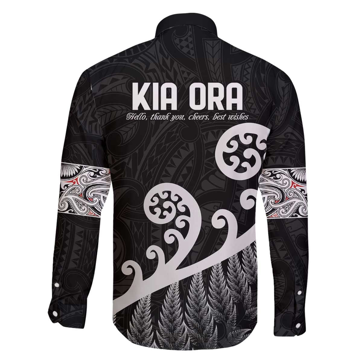Kia Ora Maori Language Family Matching Off The Shoulder Long Sleeve Dress and Hawaiian Shirt Te Reo Maori Koru Fern Art LT9 - Polynesian Pride