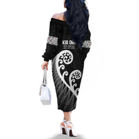 Kia Ora Maori Language Family Matching Off The Shoulder Long Sleeve Dress and Hawaiian Shirt Te Reo Maori Koru Fern Art LT9 - Polynesian Pride