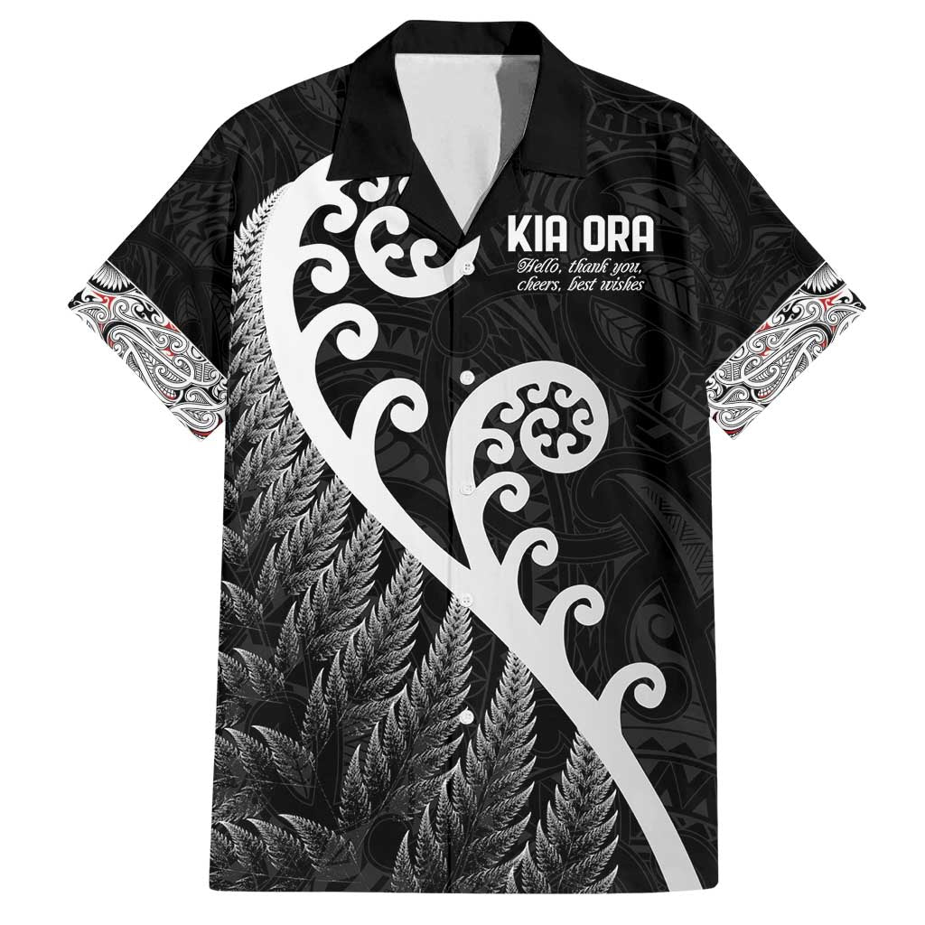 Kia Ora Maori Language Family Matching Summer Maxi Dress and Hawaiian Shirt Te Reo Maori Koru Fern Art LT9 Dad's Shirt - Short Sleeve Black - Polynesian Pride