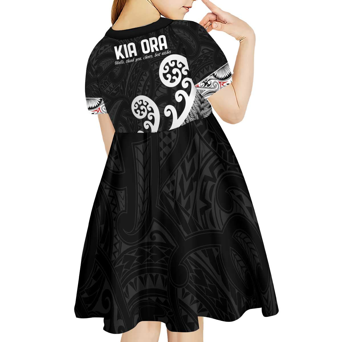 Kia Ora Maori Language Kid Short Sleeve Dress Te Reo Maori Koru Fern Art